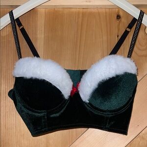 Velvet Green and White Women's Bra